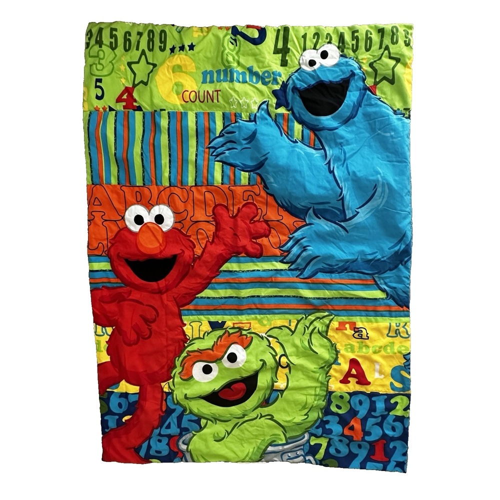 SESAME STREET ABC 123 Elmo Toddler Bed Comforter Blanket Oscar Cookie‎ Monster